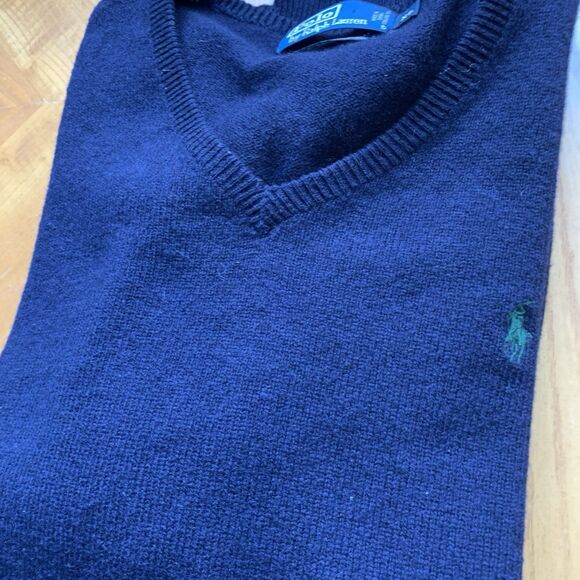 Polo Ralph Lauren 100% Lambswool Sweater XL Navy Blue V-Neck Italian Yarn - Picture 11 of 11